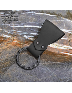 Leather holder with braided ring, black color