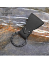 Leather holder with braided ring, black color