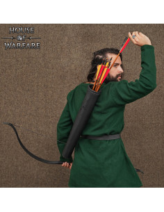 Medieval leather quiver for back, black color