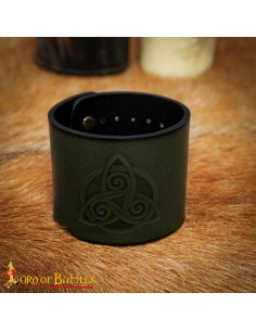 Medieval leather bracelet with Celtic knot relief design,...