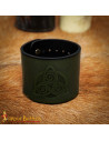 Medieval leather bracelet with Celtic knot relief design, green color