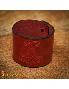 Medieval leather bracelet with Thor's hammer embossed...
