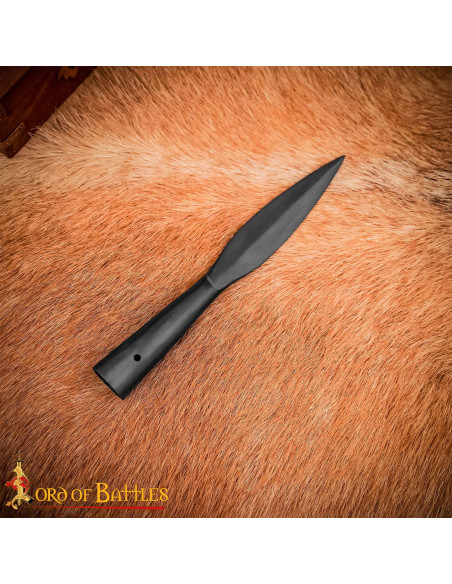 Medieval spear tip in forged steel...