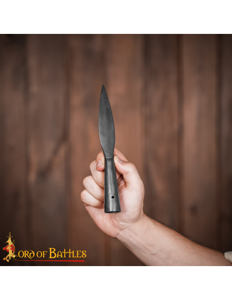 Medieval spear tip in forged steel...