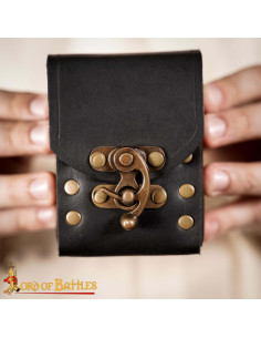 Small leather belt bag, black color