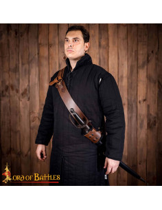 Medieval leather belt with tahali for swords, brown color 2