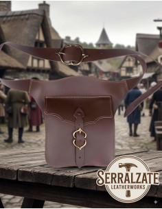 Medieval messenger bag of the traveler in leather, brown