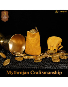 Pack of 2 medieval-style suede pouches, yellow color 2