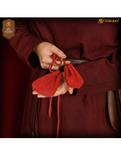 Pack of 2 medieval-style suede pouches, in red color