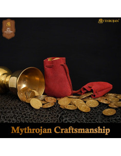 Pack of 2 medieval-style suede pouches, in red color 2