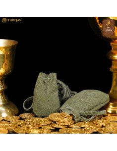 Pack of 2 medieval-style suede pouches, green color