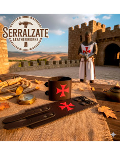 Templar Cross Bracelet with 2 Straps - Dark Brown