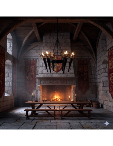 Forge lamp with medieval torch arms,...