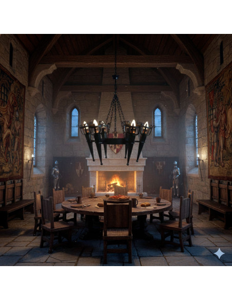 Forge lamp with medieval torch arms,...