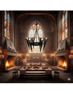 Forge lamp with medieval torch arms, 6 Lights 2