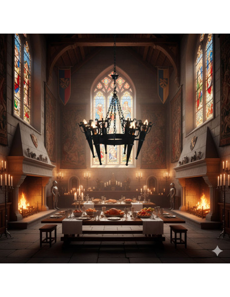 Forge lamp with medieval torch arms,...