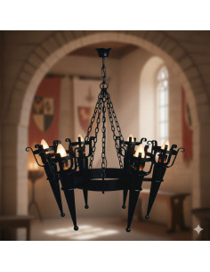 Forge lamp with medieval torch arms, 6 Lights