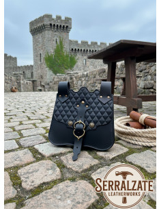 Medieval Knight Percival Belt Bag, Black Leather