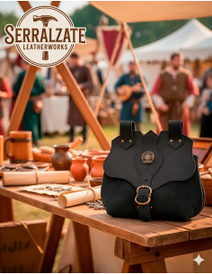 Medieval leather bag model Samuel, black color