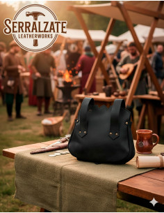 Medieval leather bag model Samuel, black color 2