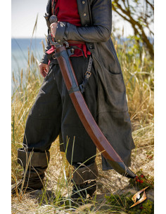 Curved sword sheath in leather, brown color