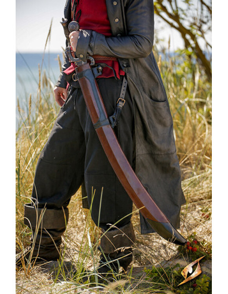 Curved sword sheath in leather, brown...