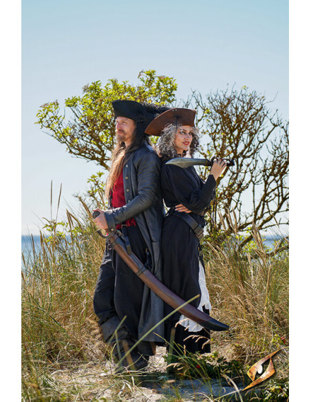 Curved sword sheath in leather, brown...