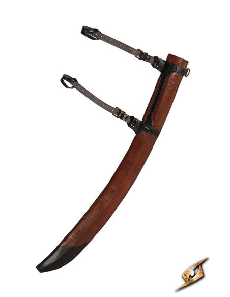 Curved sword sheath in leather, brown...