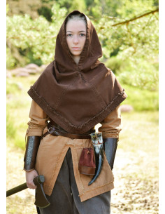 Medieval hood in cotton model Stig, brown color