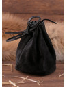 Large medieval leather money bag, black color