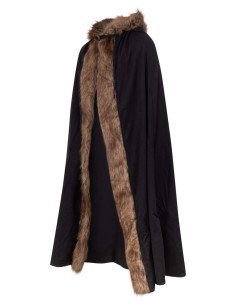 Medieval cape with hood in cotton model Aaron, black color 2