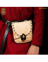 Medieval leather bag with bone closure, natural color