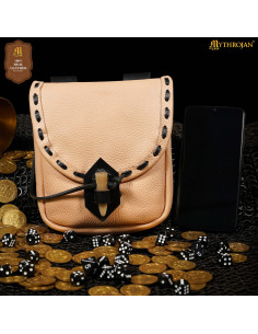 Medieval leather bag with bone closure, natural color 2