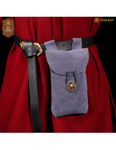 Medieval coin purse in suede leather with button closure,...