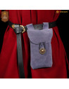 Medieval coin purse in suede leather with button closure, silver blue color