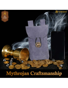 Medieval coin purse in suede leather with button closure,... 2