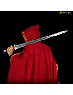 Medieval wool cape with decorated edges, red color 2