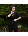 Viking tunic in cotton with embroidered collar for women, black color