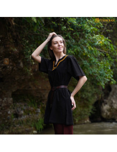 Viking tunic in cotton with embroidered collar for women,... 2