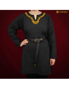 Viking tunic in cotton long sleeve with embroidered...
