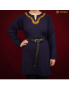 Viking tunic in cotton long sleeve with embroidered collar, blue color