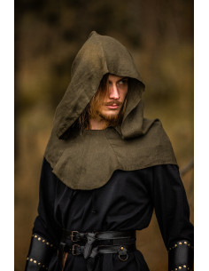 Medieval hood in linen model Mannix, green color