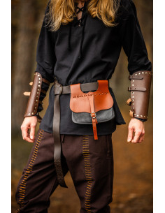 Medieval leather waist bag model Albrecht, brown/black color 2
