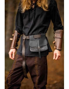 Medieval leather waist bag model Albrecht, black color