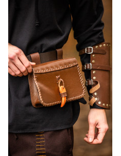 Medieval leather waist bag model Volmar, brown color