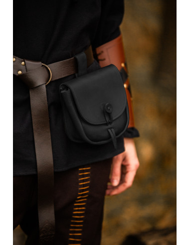 Medieval leather bag model Tilo, black color