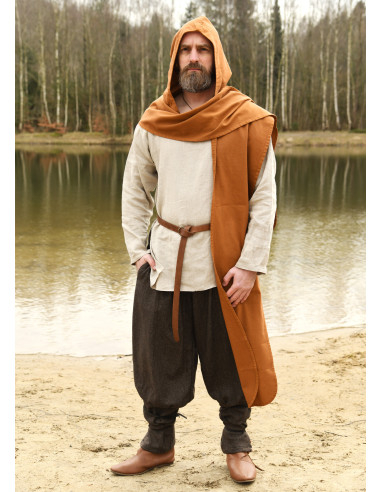 Medieval hooded scarf made of cotton, beige color