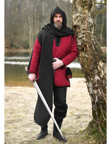 Medieval hooded scarf made of cotton, black color