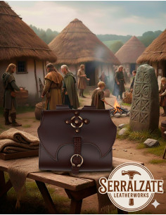 Celtic Bag with Ring and Cross in Dark Brown Leather