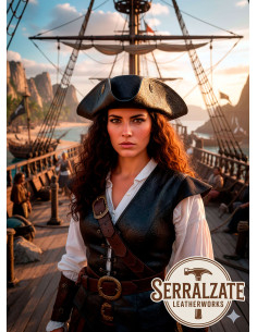 Pirate Tricorn Hat Deluxe Leather, black 2